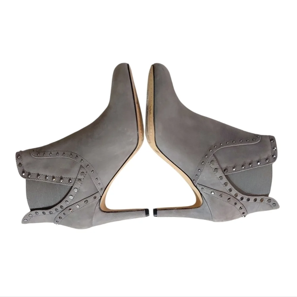 Vince Camuto Vernaya Studded Gray Suede Stiletto Ankle Bootie size 8 M